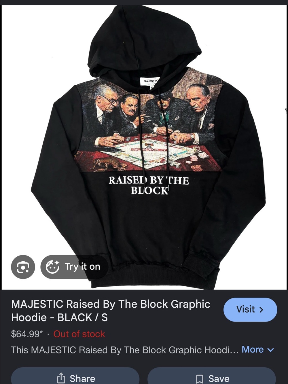 Majestic Black Graphic 'Raised By The Block' Pullover Hoodie